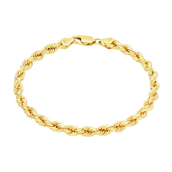 Nuragold 14k Real Yellow Gold 5mm Solid Rope Chain Diamond Cut Bracelet (7"-9") Italian Jewelry for Men