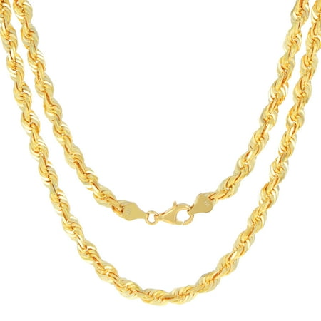 Nuragold 14k Real Yellow Gold 6mm Solid Rope Chain Diamond Cut Necklace (18"-30") Italian Jewelry for Men
