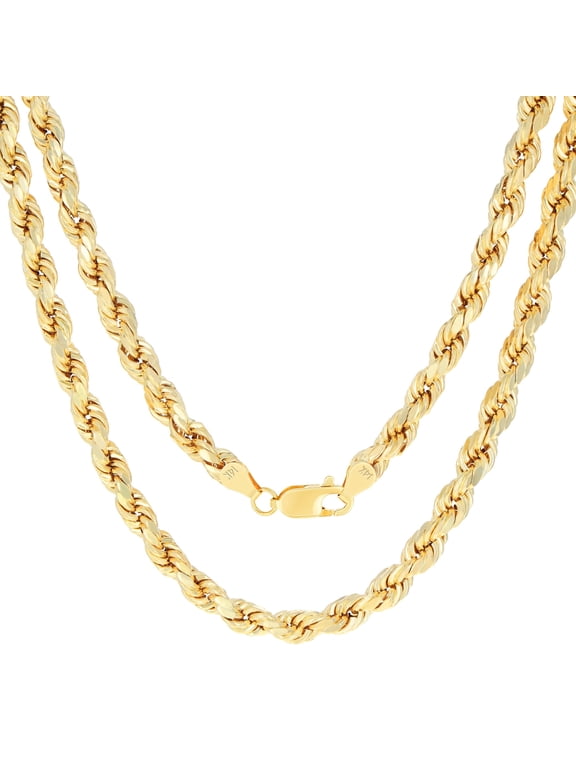 14k Real Yellow Gold 7mm Rope Chain Diamond Cut Necklace (18"-30") Italian Jewelry for Men