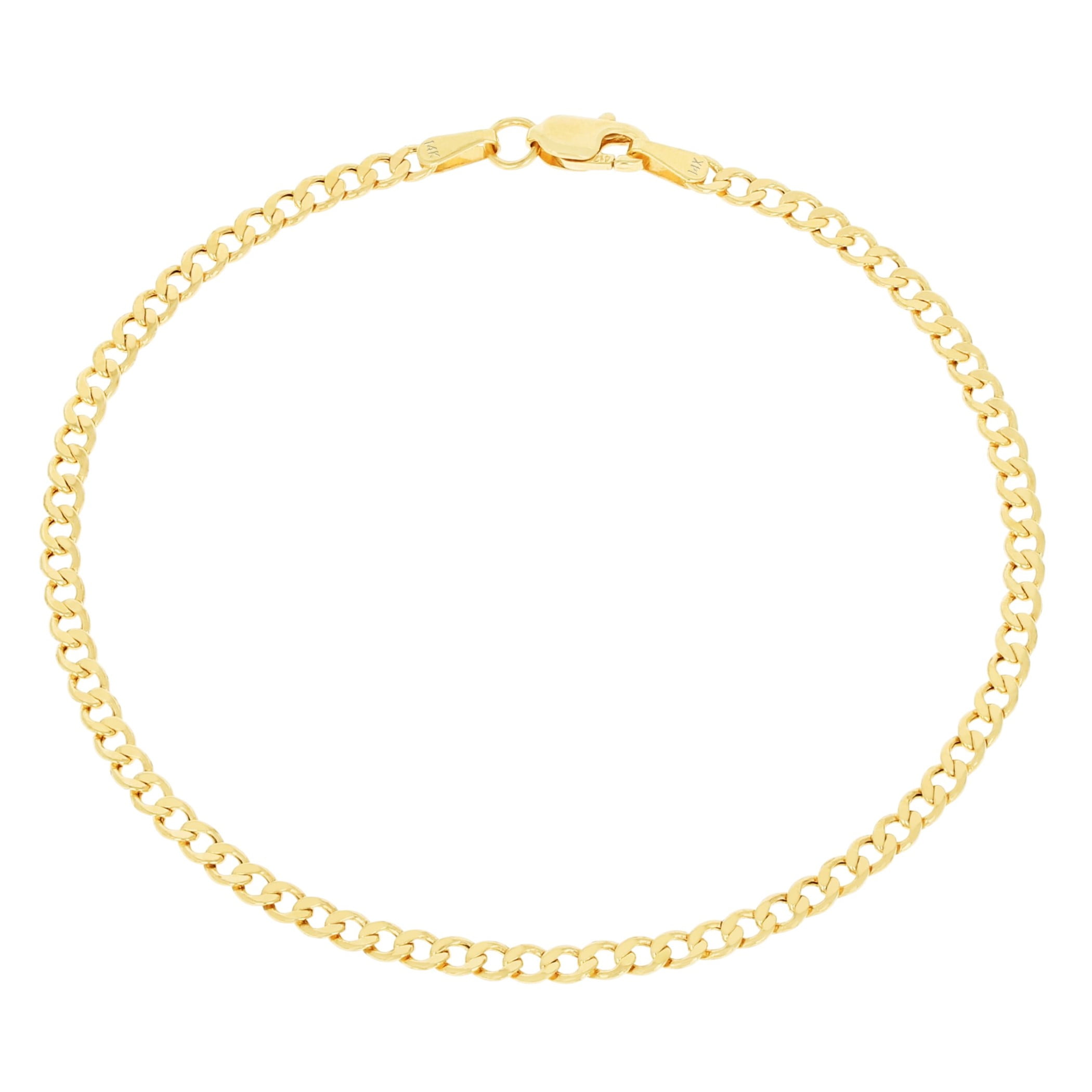Nuragold 14k Real Yellow Gold Cuban Curb Link 2.5mm Chain Bracelet or Anklet (7"-9") Italian Jewelry for Men & Women
