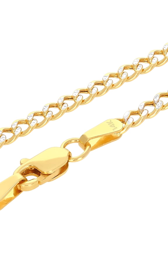 14k Real Yellow Gold Cuban Curb Link 2.5mm Diamond Cut Pave Chain Necklace (16"-26") Two Tone Italian Jewelry for Men & Women