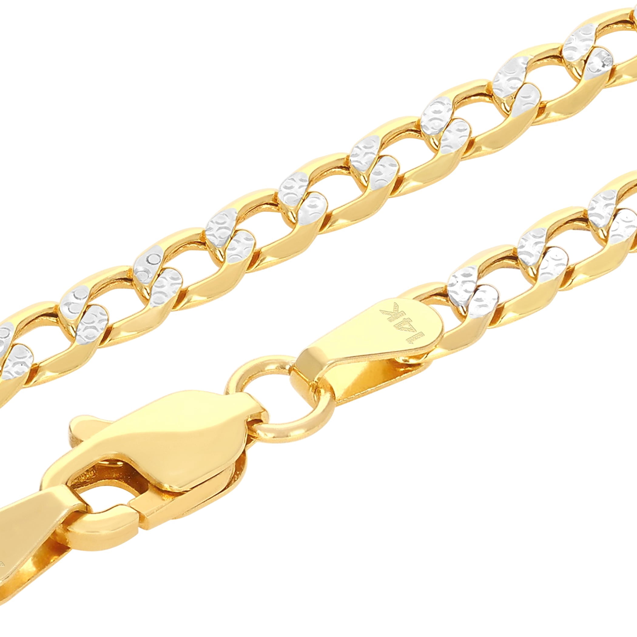 Nuragold 14k Real Yellow Gold Cuban Curb Link 3.5mm Diamond Cut Pave Chain Necklace (16"-26") Two Tone Italian Jewelry for Men & Women
