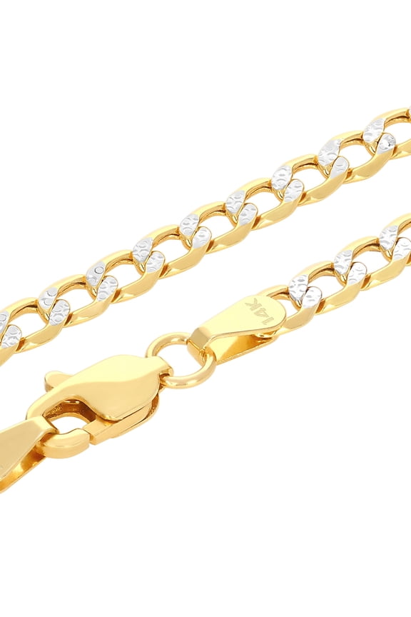 14k Real Yellow Gold Cuban Curb Link 3.5mm Diamond Cut Pave Chain Necklace (16"-26") Two Tone Italian Jewelry for Men & Women