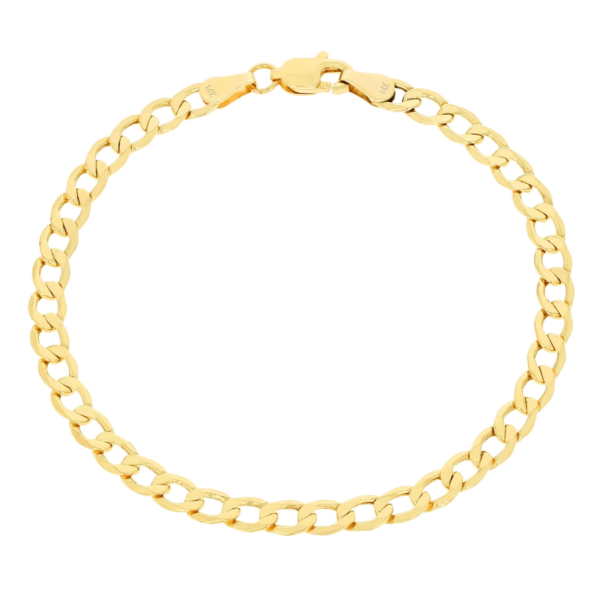 Nuragold 14k Real Yellow Gold Cuban Curb Link 4.5mm Chain Bracelet (7"-9") Italian Jewelry for Men & Women