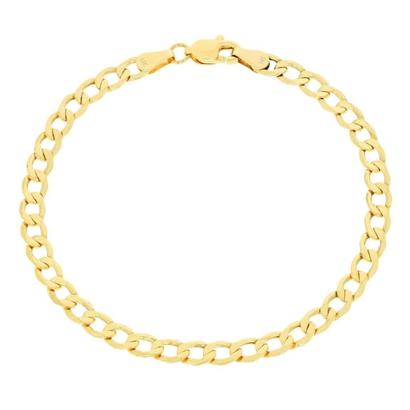 Nuragold 14k Real Yellow Gold Cuban Curb Link 4.5mm Chain Bracelet (7"-9") Italian Jewelry for Men & Women