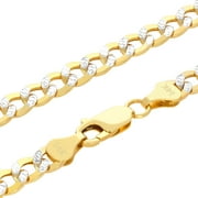 NURAGOLD 14k Real Yellow Gold Cuban Curb Link 6.5mm Diamond Cut Pave Chain Necklace (18"-26") Two Tone Italian Jewelry for Men