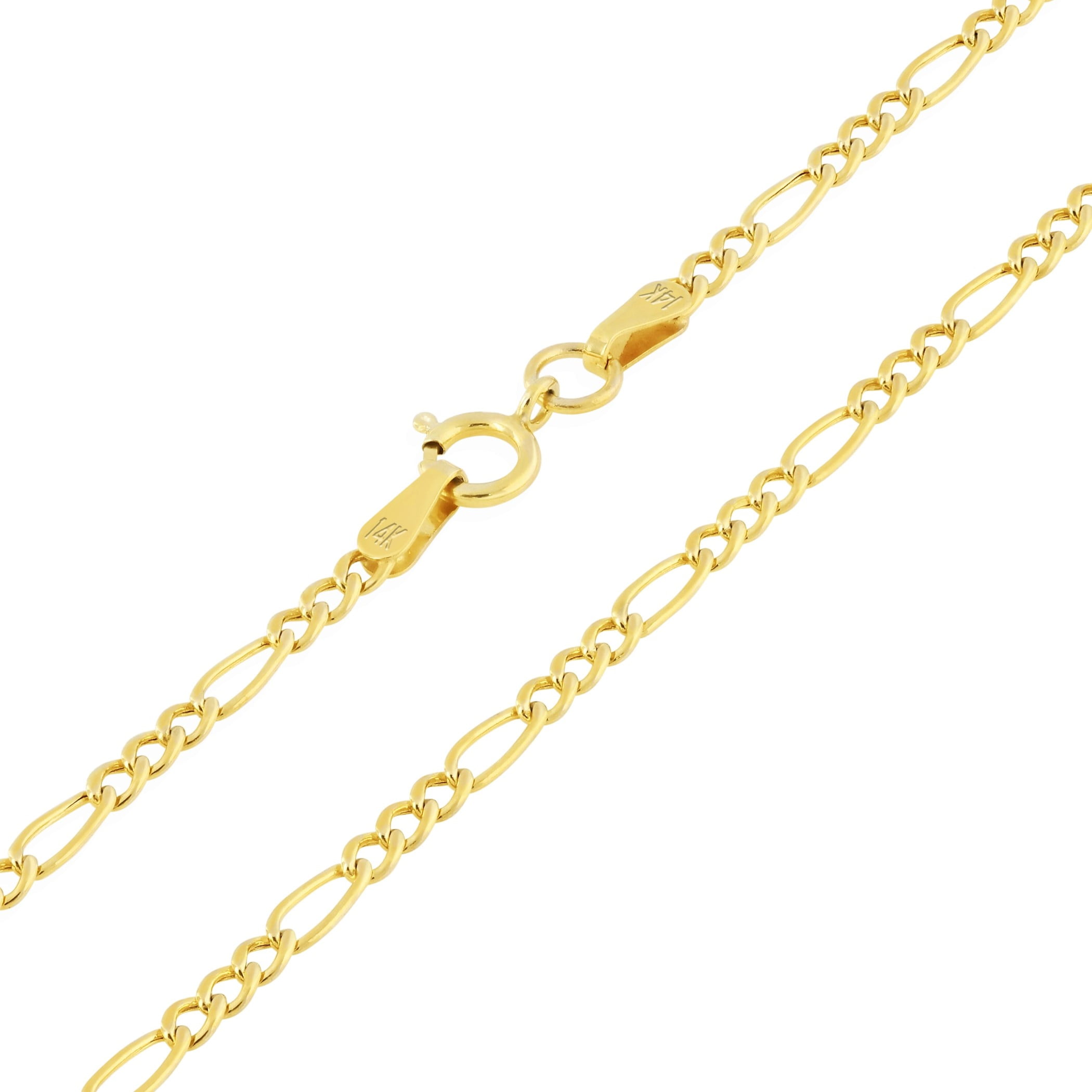 14k Real Yellow Gold Figaro Link 2mm Chain Necklace (16"-24") Dainty Italian Jewelry for Men & Women