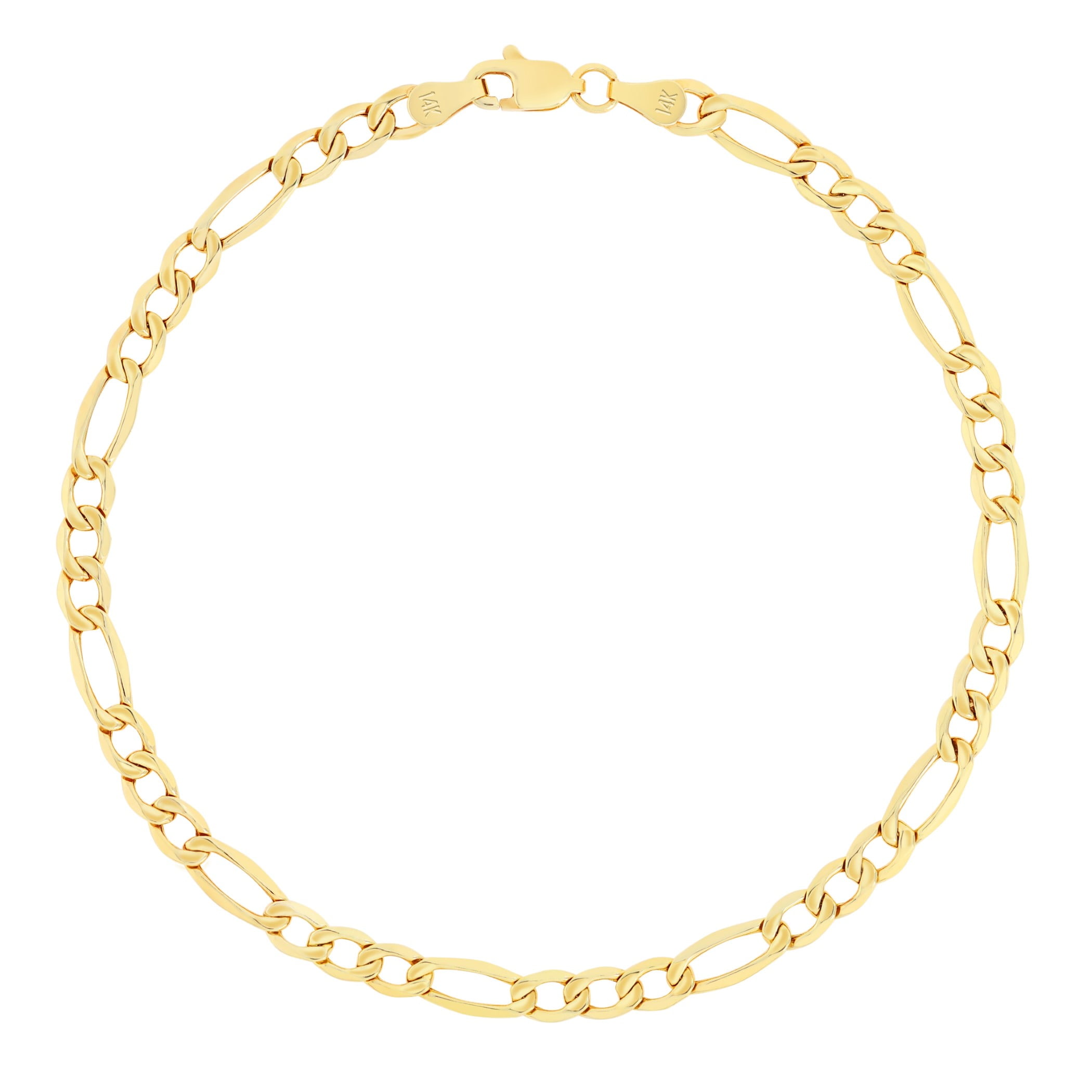 Nuragold 14k Real Yellow Gold Figaro Link 3.5mm Chain Bracelet (7"-9") Italian Jewelry for Men & Women
