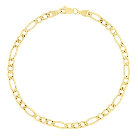 Nuragold 14k Real Yellow Gold Figaro Link 3.5mm Chain Bracelet (7"-9") Italian Jewelry for Men & Women