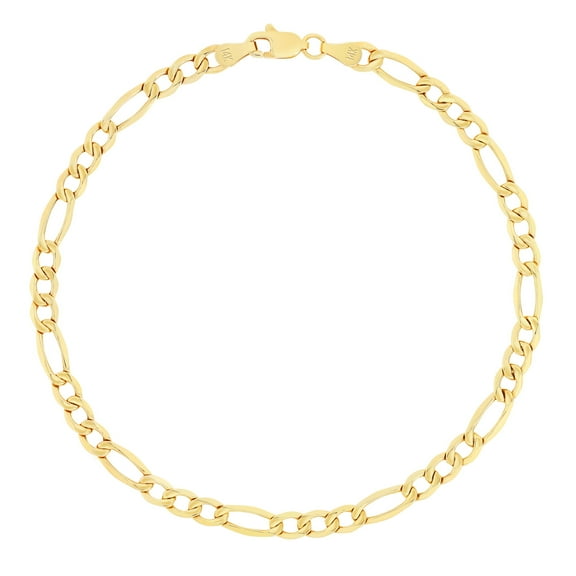 Nuragold 14k Real Yellow Gold Figaro Link 3.5mm Chain Bracelet (7"-9") Italian Jewelry for Men & Women