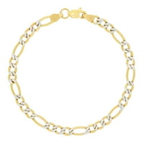 Nuragold 14k Real Yellow Gold Figaro Link 4.5mm Diamond Cut Two Tone Pave Chain Bracelet (7"-9") Italian Jewelry for Men & Women