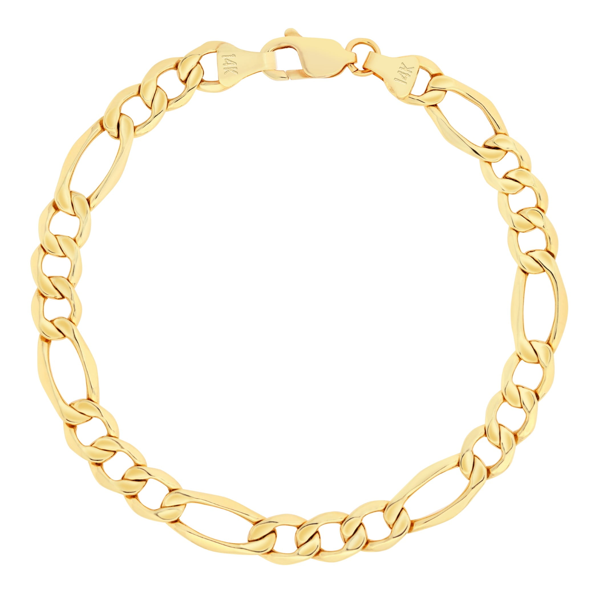 Nuragold 14k Real Yellow Gold Figaro Link 6.5mm Chain Bracelet (7"-9") Italian Jewelry for Men & Women