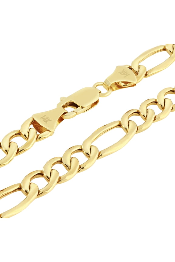 14k Real Yellow Gold Figaro Link 7.5mm Chain Necklace (18"-30") Italian Jewelry for Men