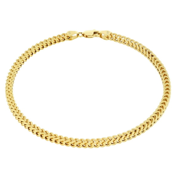 Nuragold 14k Real Yellow Gold Franco Square 2.5mm Box Chain Wheat Chain Bracelet (7"-9") Italian Jewelry for Men & Women