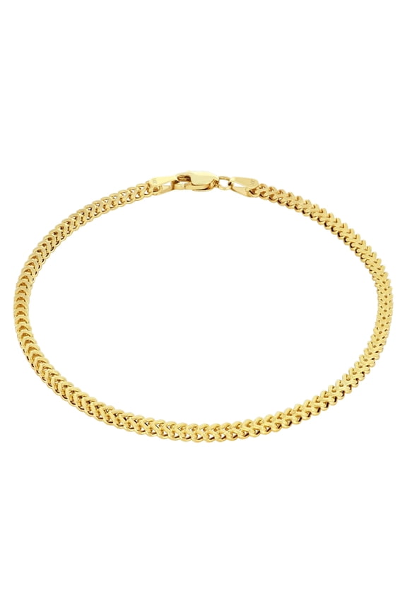 14k Real Yellow Gold Franco Square 2mm Box Chain Wheat Chain Bracelet or Anklet (7"-9") Dainty Italian Jewelry for Men & Women