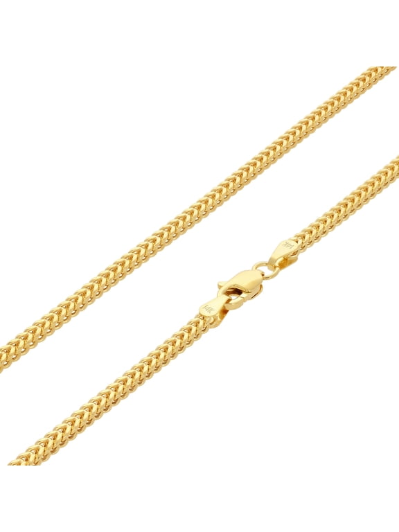 14k Real Yellow Gold Franco Square 2mm Box Chain Wheat Chain Necklace (16"-24") Italian Jewelry for Men & Women