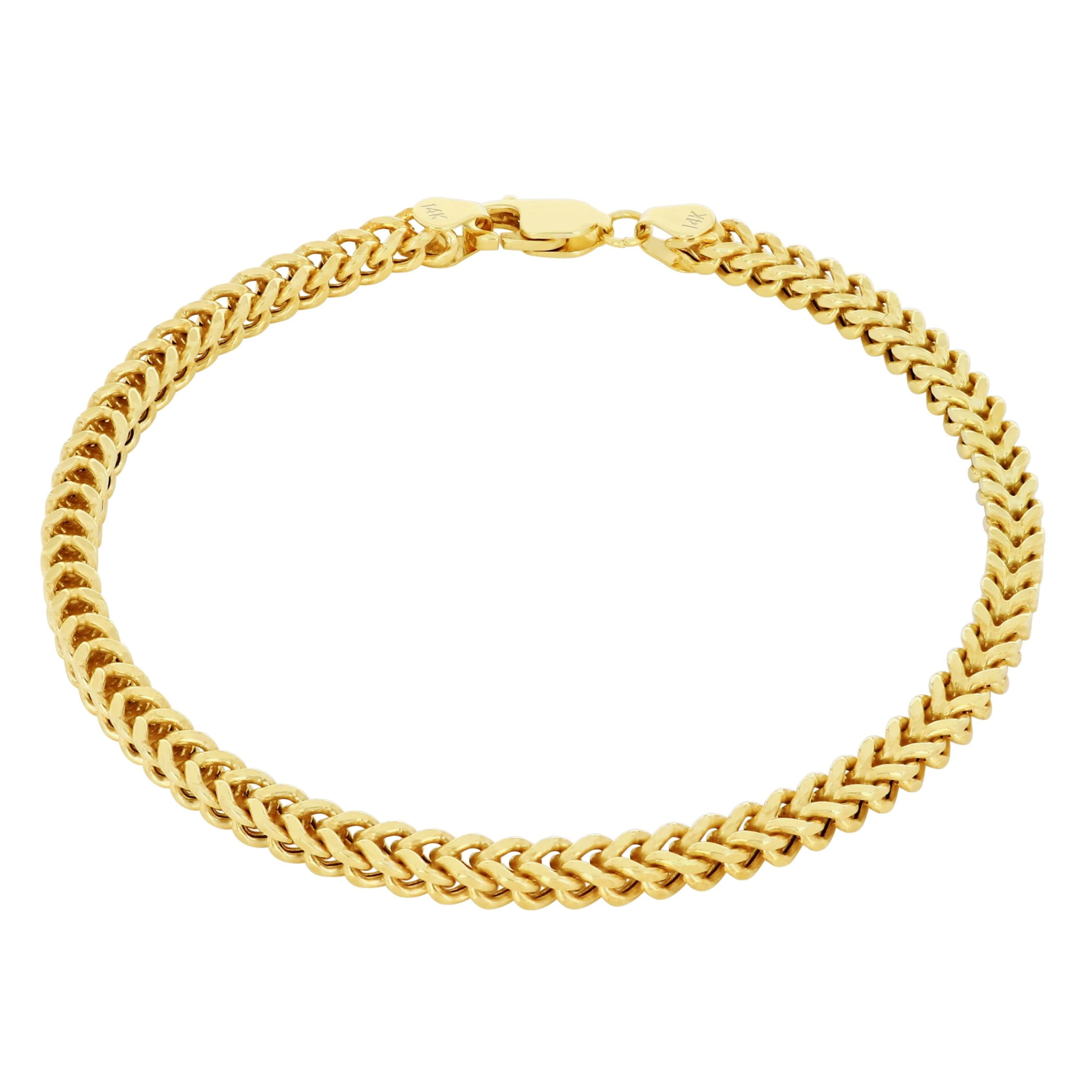 Nuragold 14k Real Yellow Gold Franco Square 3mm Box Chain Wheat Chain Bracelet (7"-9") Italian Jewelry for Men & Women