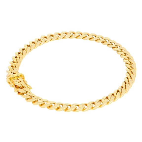 Nuragold 14k Real Yellow Gold Miami Cuban Lightweight Link 5.7mm Chain Bracelet (7"-9") Italian Jewelry for Men & Women