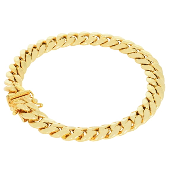 Nuragold 14k Real Yellow Gold Miami Cuban Lightweight Link 8.7mm Chain Bracelet (7"-9") Italian Jewelry for Men