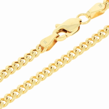 Nuragold 14k Real Yellow Gold Miami Cuban Link 3mm Chain Necklace (16"-30") Italian Jewelry for Men & Women