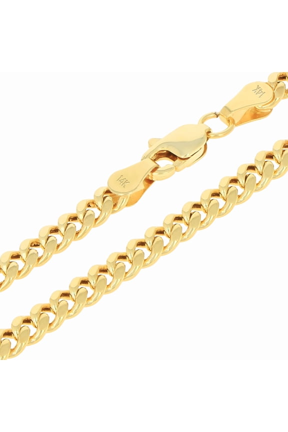 14k Real Yellow Gold Miami Cuban Link 4mm Chain Necklace (16"-30") Italian Jewelry for Men & Women