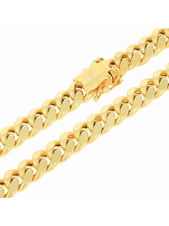 14k Real Yellow Gold Miami Cuban Link 7.5mm Chain Necklace (16"-30") Italian Jewelry for Men & Women