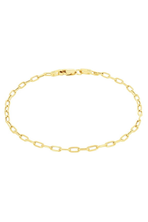 14k Real Yellow Gold Paperclip 2mm Elongated Cable Link Bracelet (7"-8") Dainty Italian Jewelry for Men & Women