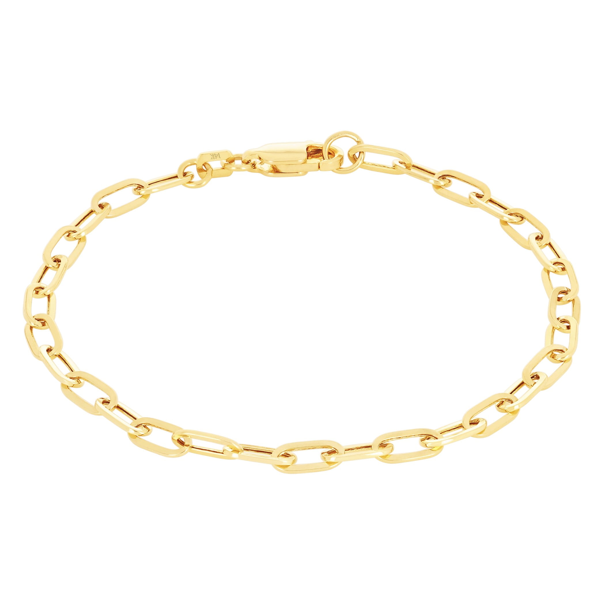 Nuragold 14k Real Yellow Gold Paperclip 3mm Elongated Cable Link Bracelet (7"-8") Italian Jewelry for Men & Women