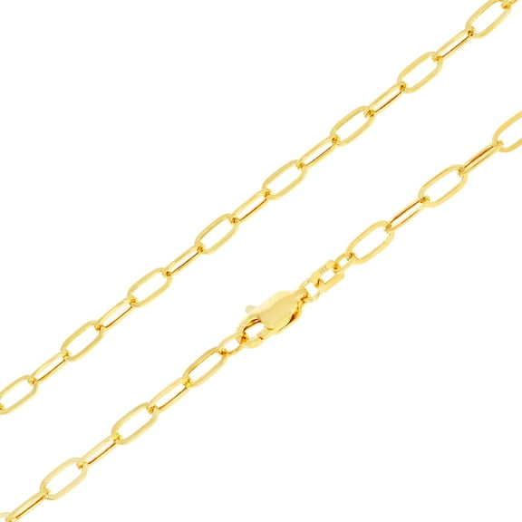 Nuragold 14k Real Yellow Gold Paperclip 3mm Elongated Cable Link Necklace (16"-24") Dainty Italian Jewelry for Men & Women