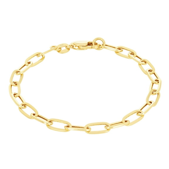 Nuragold 14k Real Yellow Gold Paperclip 4mm Elongated Cable Link Bracelet (7"-8") Italian Jewelry for Men & Women