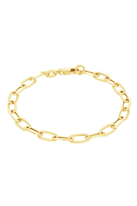 14k Real Yellow Gold Paperclip 4mm Elongated Cable Link Bracelet (7"-8") Italian Jewelry for Men & Women