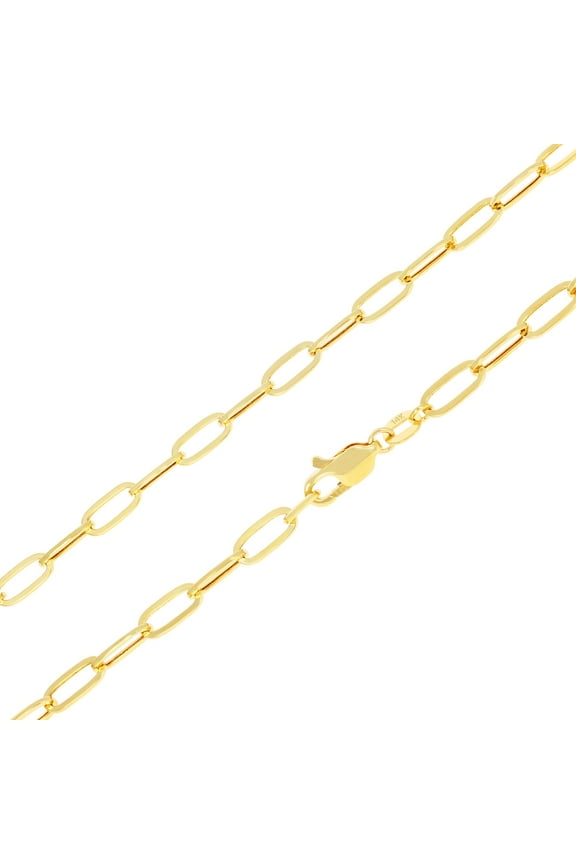 14k Real Yellow Gold Paperclip 4mm Elongated Cable Link Necklace (16"-24") Dainty Italian Jewelry for Men & Women