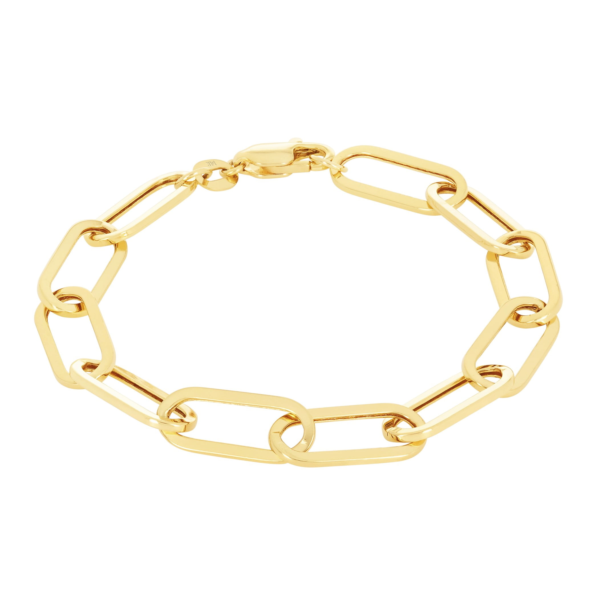 Nuragold 14k Real Yellow Gold Paperclip 7mm Elongated Cable Link Bracelet (7"-8") Italian Jewelry for Men & Women