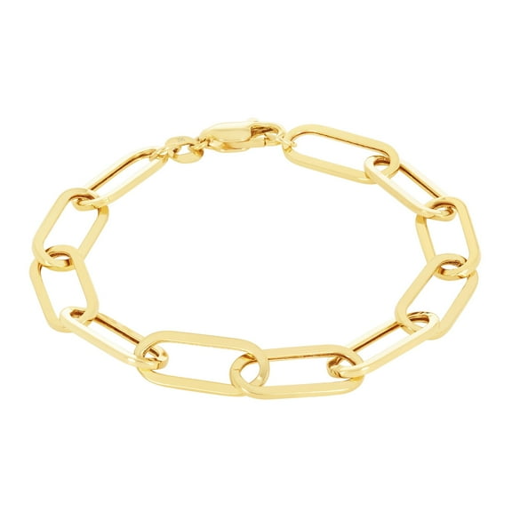 Nuragold 14k Real Yellow Gold Paperclip 7mm Elongated Cable Link Bracelet (7"-8") Italian Jewelry for Men & Women
