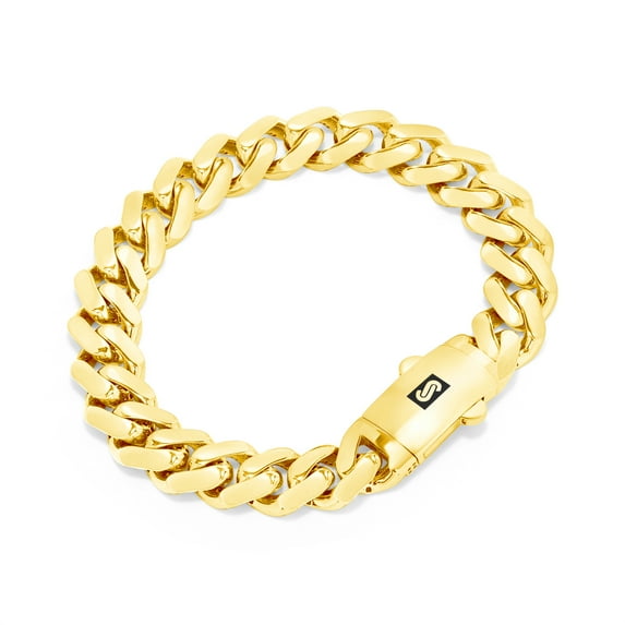 Nuragold 14k Real Yellow Gold Royal Monaco 11mm Miami Cuban Link Bracelet (7"-9") Italian Jewelry for Men & Women