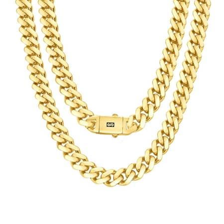 Nuragold 14k Real Yellow Gold Royal Monaco 13mm Miami Cuban Link Necklace (20"-30") Italian Jewelry for Men