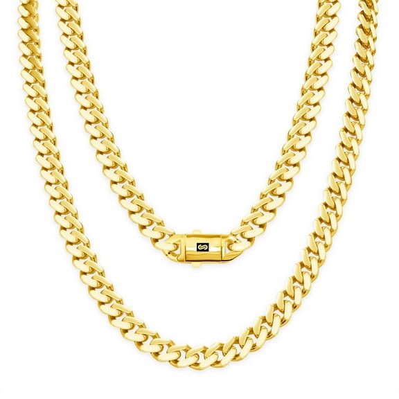 Nuragold 14k Real Yellow Gold Royal Monaco 7.5mm Miami Cuban Link Necklace (16"-30") Italian Jewelry for Men & Women