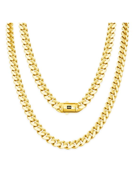 14k Real Yellow Gold Royal Monaco 7.5mm Miami Cuban Link Necklace (16"-30") Italian Jewelry for Men & Women