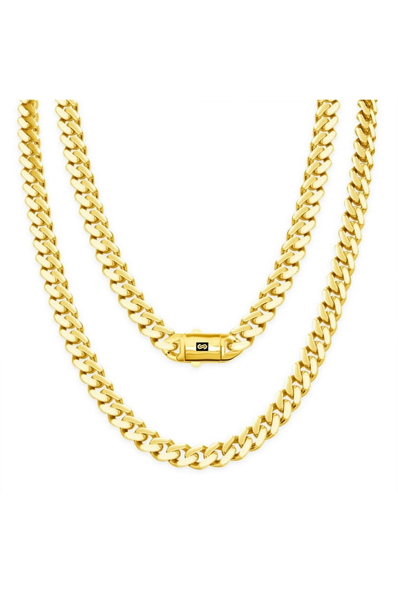 14k Real Yellow Gold Royal Monaco 7.5mm Miami Cuban Link Necklace (16"-30") Italian Jewelry for Men & Women