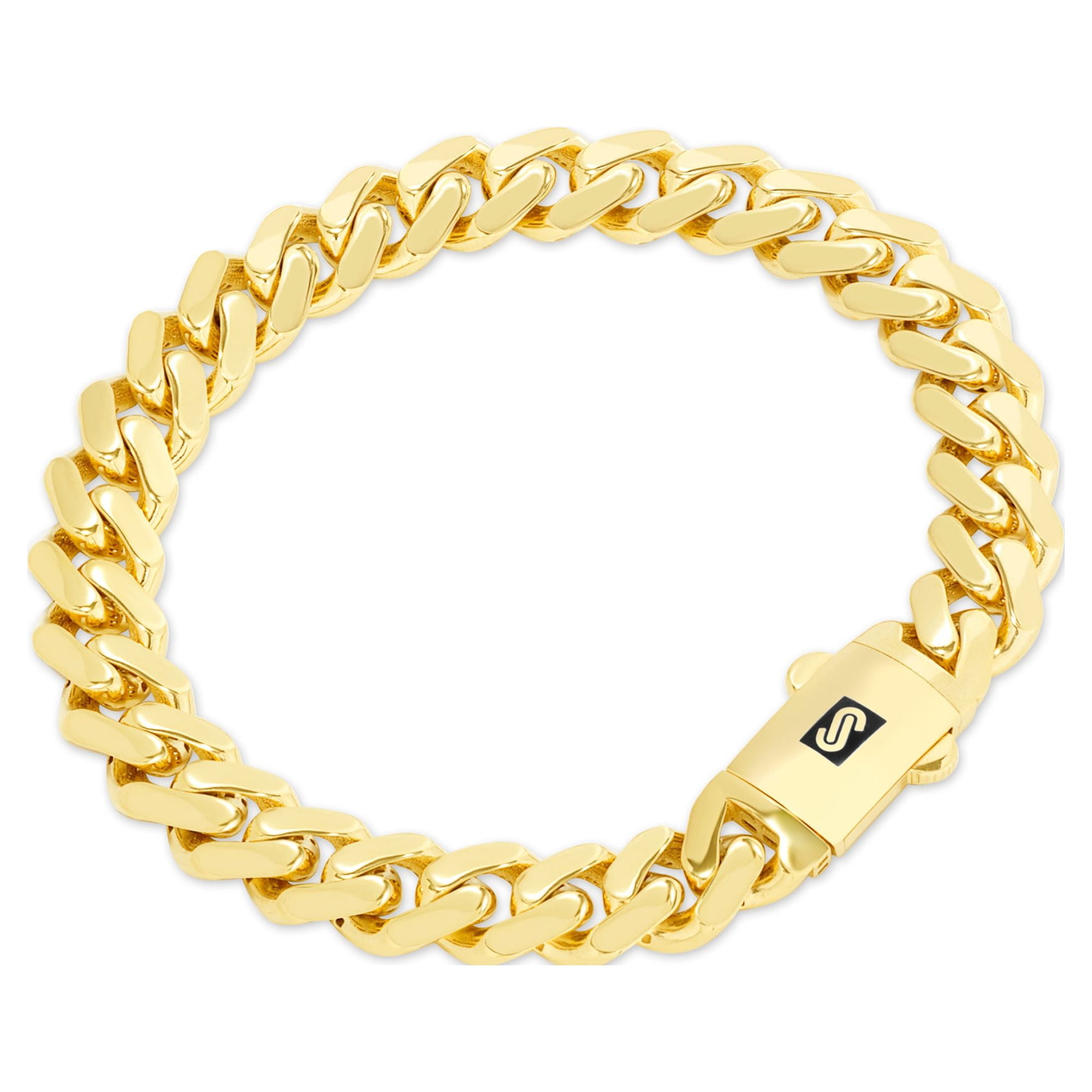 Nuragold 14k Real Yellow Gold Royal Monaco 9mm Miami Cuban Link Bracelet (7"-9") Italian Jewelry for Men & Women