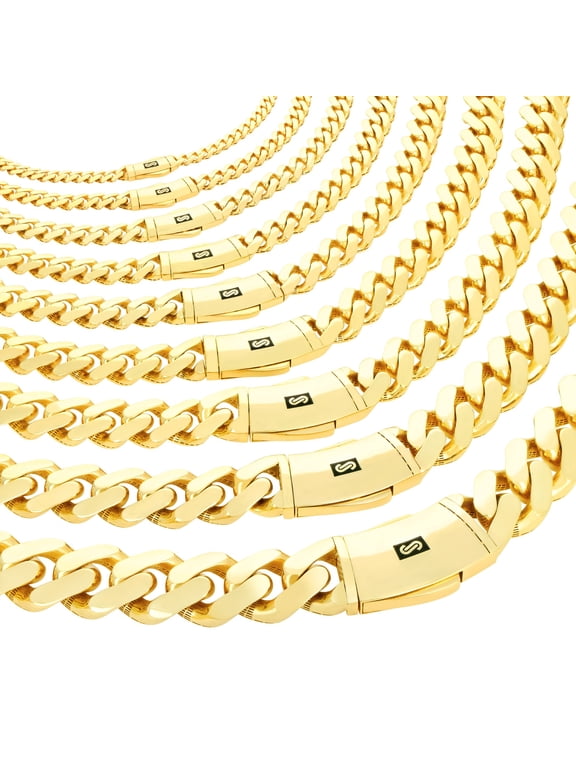 14k Real Yellow Gold Royal Monaco Miami Cuban Link Necklace 16"-30" (5mm-17mm) Italian Jewelry for Men & Women
