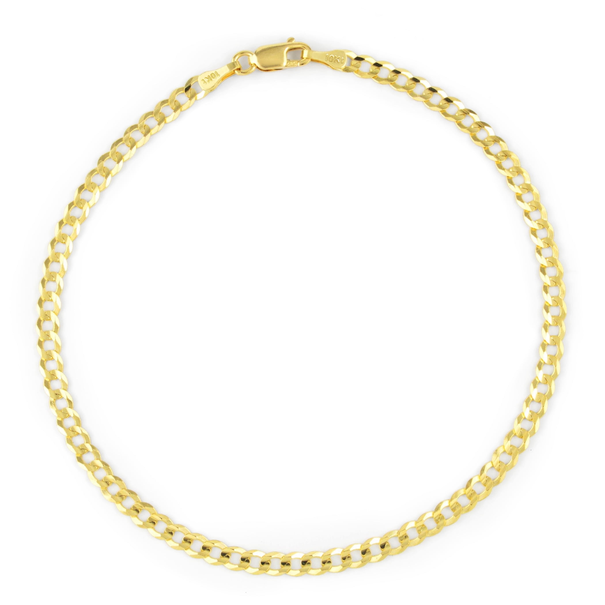 Nuragold 14k Real Yellow Gold Solid Cuban Curb Link 2.5mm Chain Bracelet or Anklet (7"-9") Italian Jewelry for Men & Women