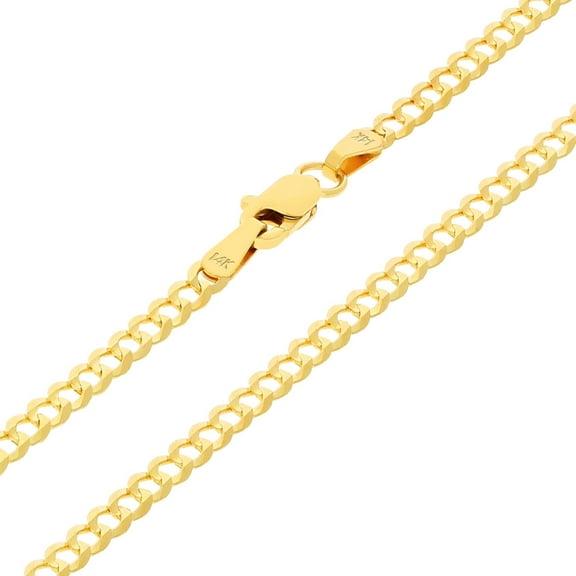 Nuragold 14k Real Yellow Gold Solid Cuban Curb Link 2.5mm Chain Necklace (16"-28") Italian Jewelry for Men & Women