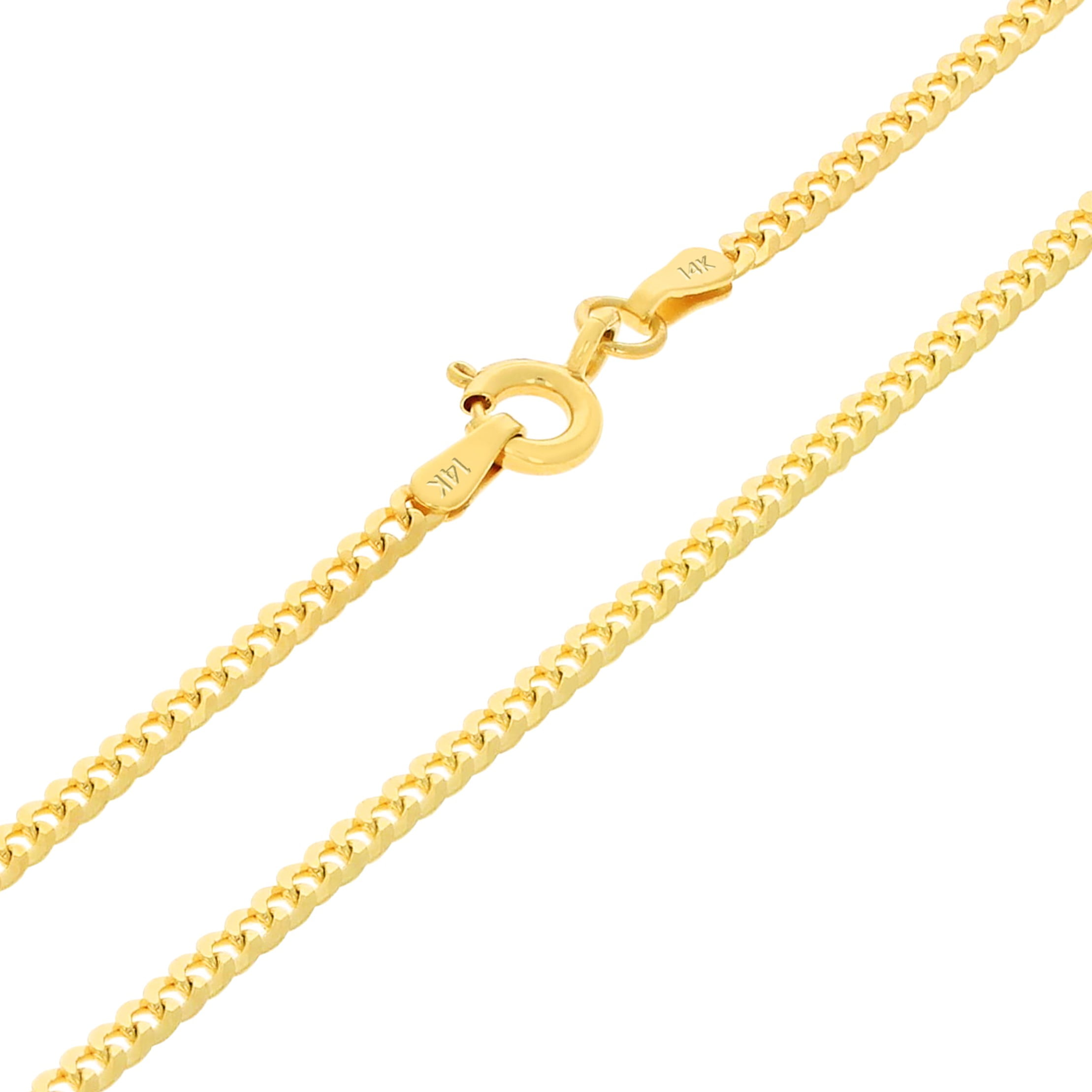 Nuragold 14k Real Yellow Gold Solid Cuban Curb Link 2mm Chain Necklace (16"-28") Italian Jewelry for Men & Women