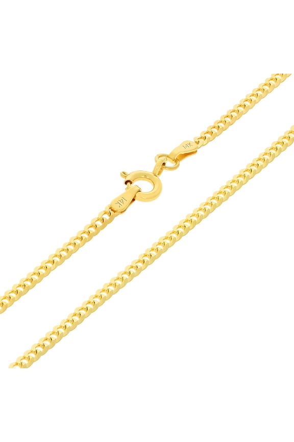 14k Real Yellow Gold Solid Cuban Curb Link 2mm Chain Necklace (16"-28") Italian Jewelry for Men & Women