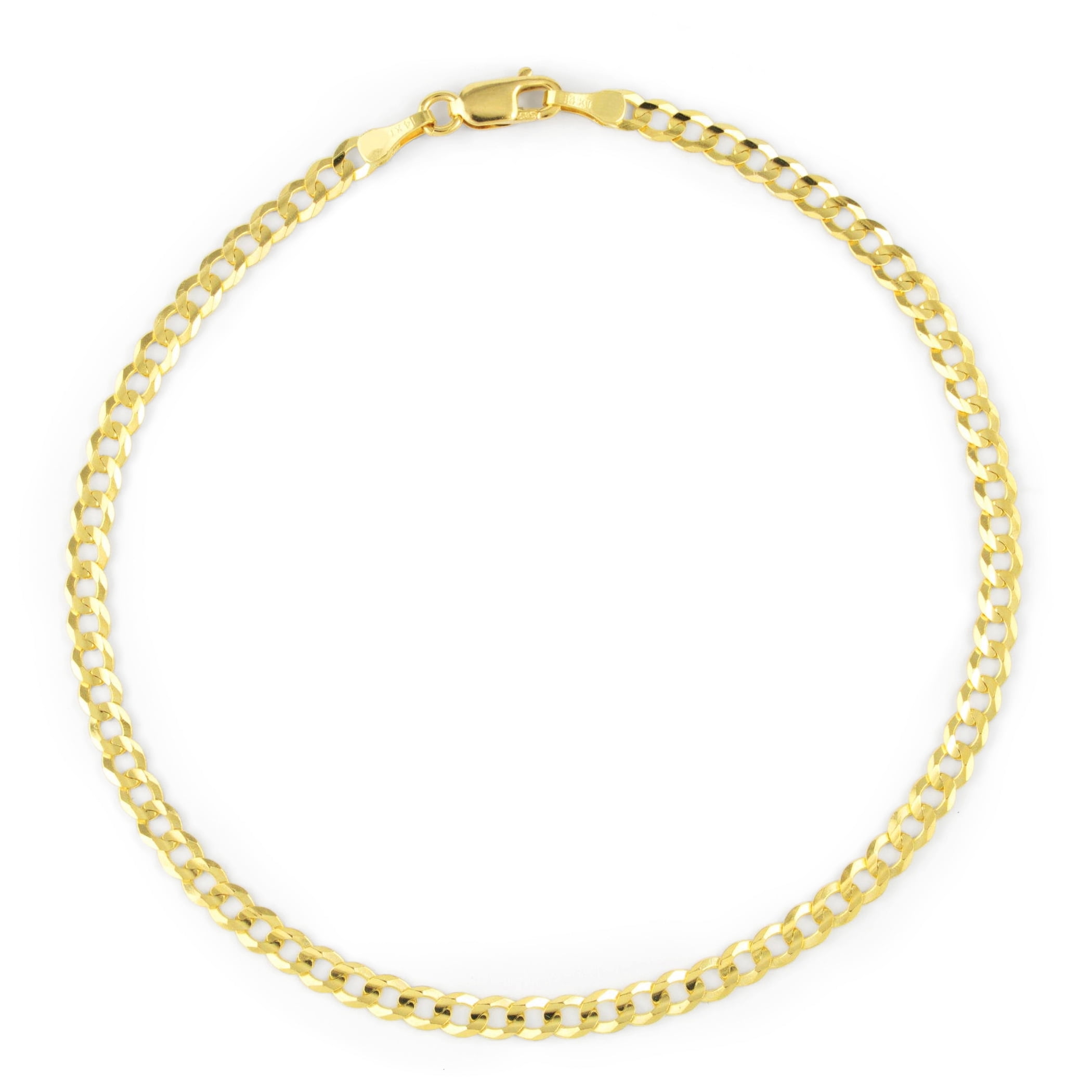 Nuragold 14k Real Yellow Gold Solid Cuban Curb Link 3mm Chain Bracelet or Anklet (7"-9") Italian Jewelry for Men & Women