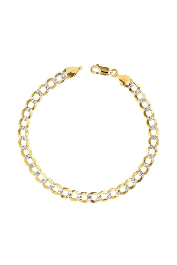 14k Real Yellow Gold Solid Cuban Curb Link 6mm Diamond Cut Pave Chain Bracelet (7"-9") Two Tone Italian Jewelry for Men