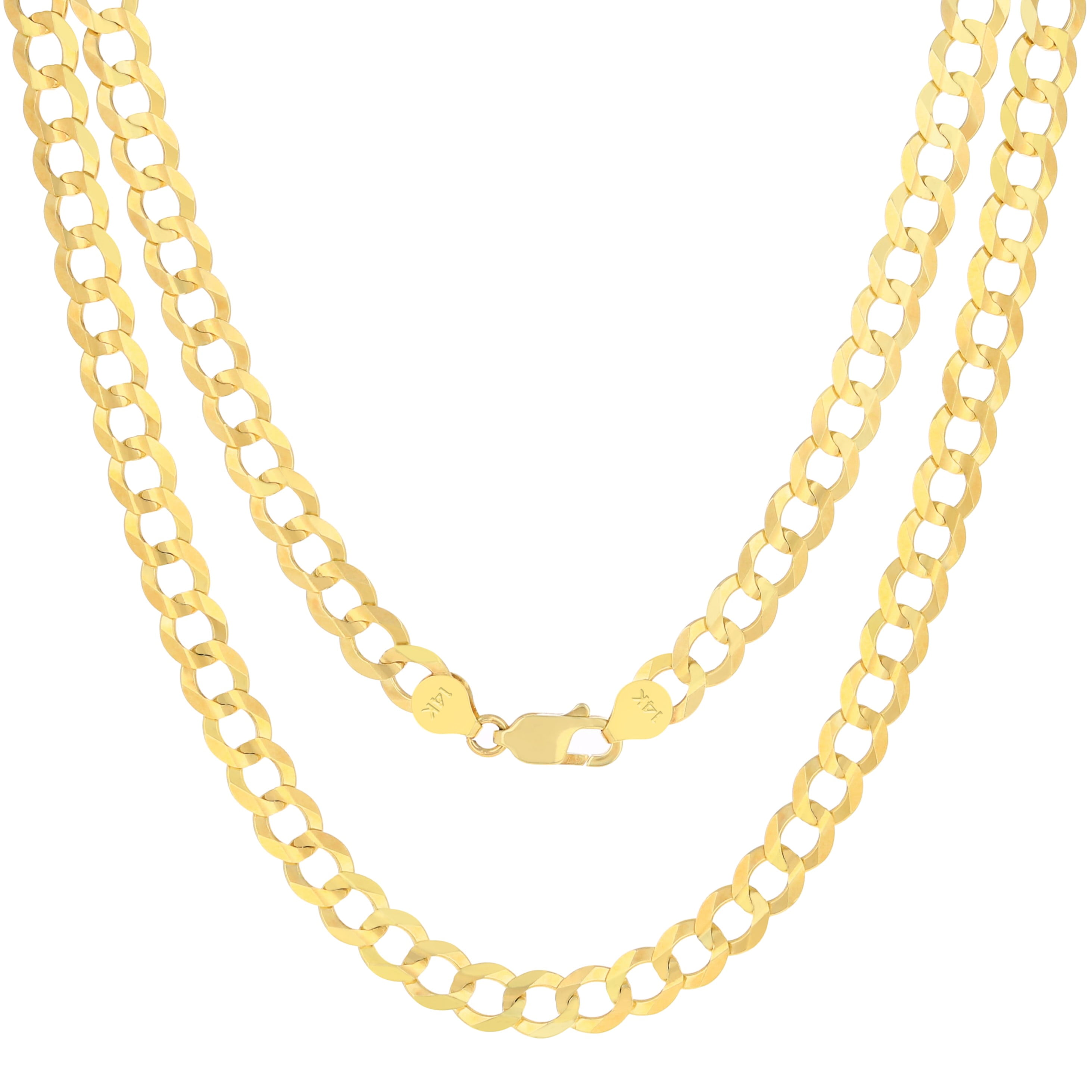 Nuragold 14k Real Yellow Gold Solid Cuban Curb Link 7mm Chain Necklace (16"-30") Italian Jewelry for Men