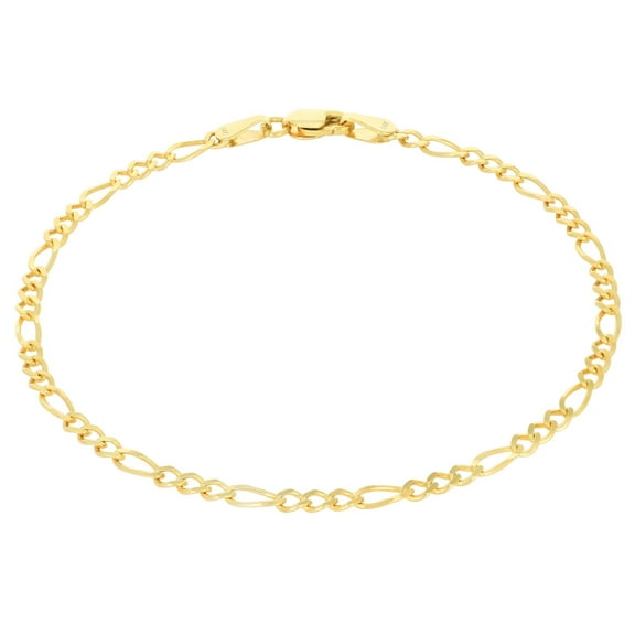 Nuragold 14k Real Yellow Gold Solid Figaro Link 2.5mm Chain Bracelet (7"-9") Italian Jewelry for Men & Women