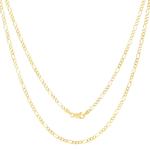Nuragold 14k Real Yellow Gold Solid Figaro Link 2.5mm Chain Necklace (16"-30") Italian Jewelry for Men & Women